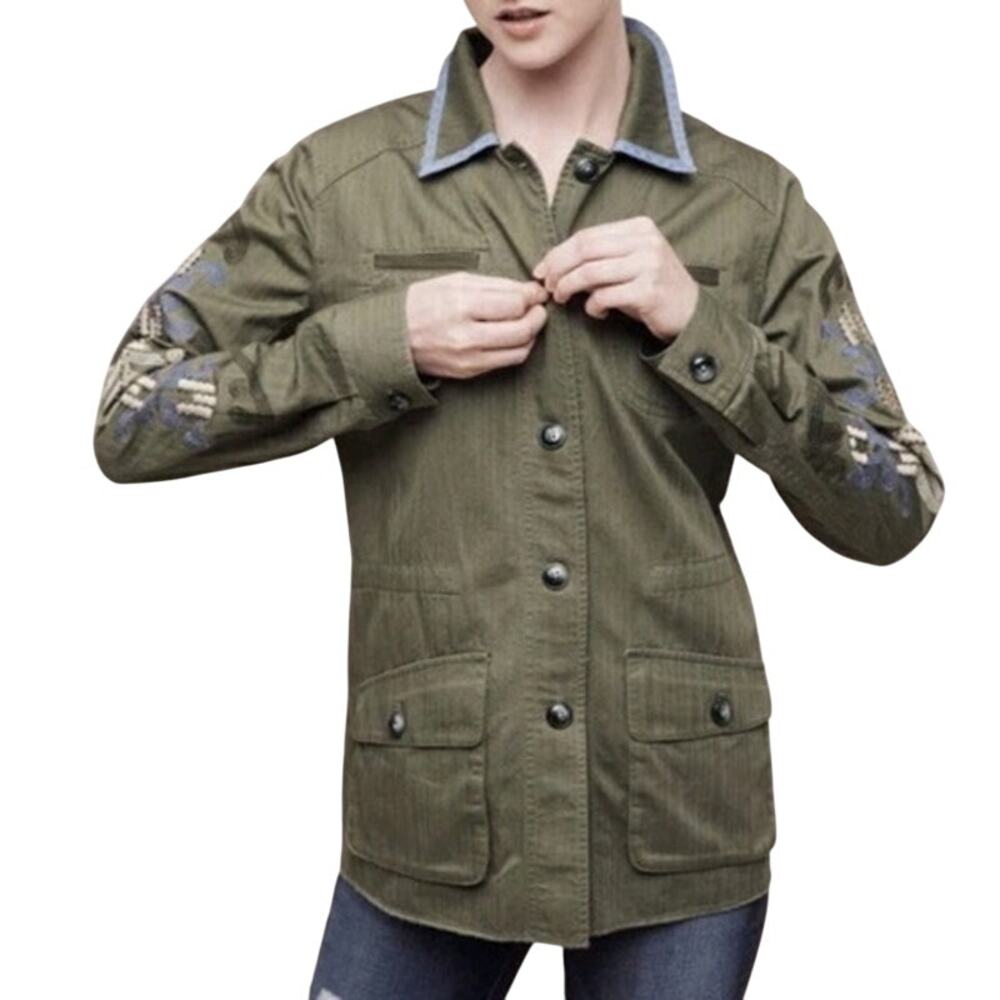 HEI Adventurer Womens Button Shirt Coat XS Button Embroider Studded Boho Indie